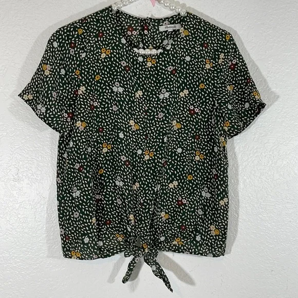 MADEWELL Silk Button-Back Tie Tee in Dropleaf Floral Size Small - Picture 3 of 11
